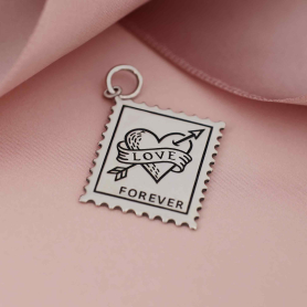 Sterling Silver Love Forever Stamp Charm 30x23mm