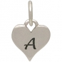 Small Silver Letter Heart Charm - Initial A 13x8mm