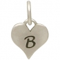 Small Silver Letter Heart Charm - Initial B 13x8mm