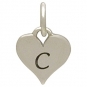 Small Silver Letter Heart Charm - Initial C 13x8mm