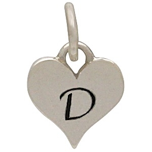 Small Silver Letter Heart Charm - Initial D 13x8mm