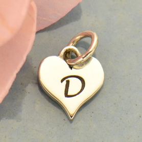 Small Silver Letter Heart Charm - Initial D 13x8mm