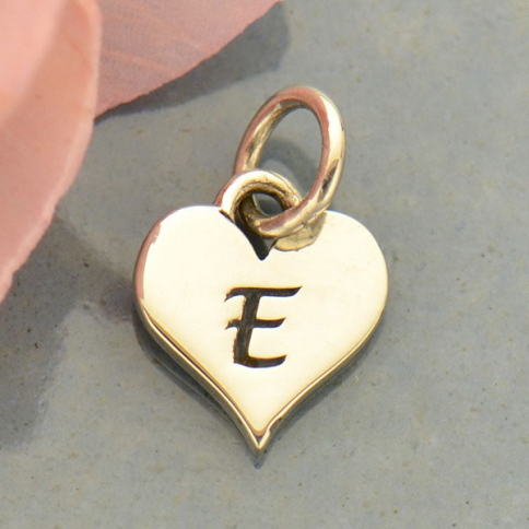 Small Silver Letter Heart Charm - Initial E 13x8mm