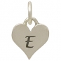 Small Silver Letter Heart Charm - Initial E 13x8mm