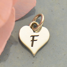 Small Silver Letter Heart Charm - Initial F 13x8mm
