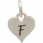 Small Silver Letter Heart Charm - Initial F 13x8mm