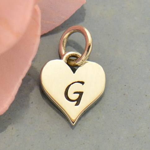 Small Silver Letter Heart Charm - Initial G 13x8mm