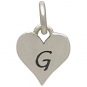 Small Silver Letter Heart Charm - Initial G 13x8mm