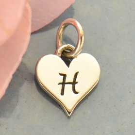 Small Silver Letter Heart Charm - Initial H 13x8mm
