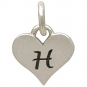 Small Silver Letter Heart Charm - Initial H 13x8mm