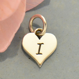 Small Silver Letter Heart Charm - Initial I 13x8mm
