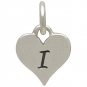 Small Silver Letter Heart Charm - Initial I 13x8mm