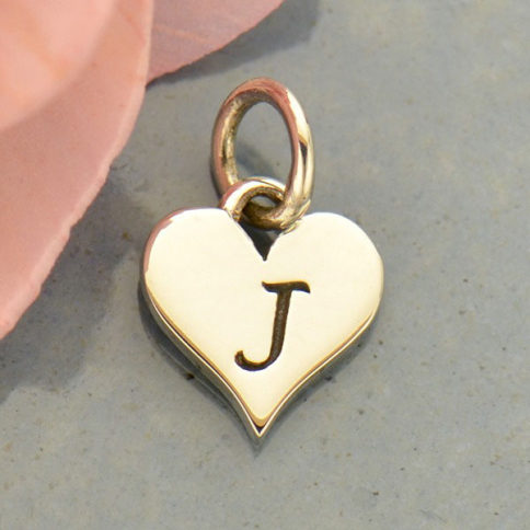 Small Silver Letter Heart Charm - Initial J 13x8mm