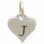 Small Silver Letter Heart Charm - Initial J 13x8mm