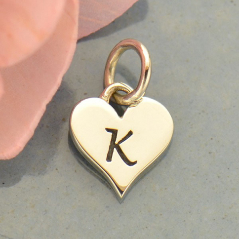 Small Silver Letter Heart Charm - Initial K 13x8mm