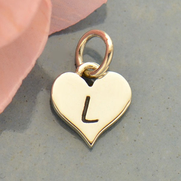 Small Silver Letter Heart Charm - Initial L