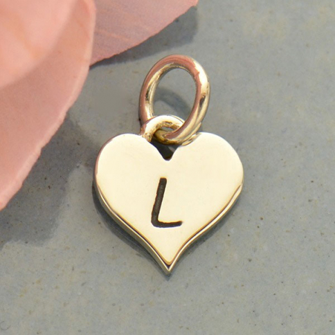 Small Silver Letter Heart Charm - Initial L 13x8mm