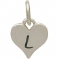 Small Silver Letter Heart Charm - Initial L 13x8mm