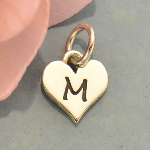 Small Silver Letter Heart Charm - Initial M 13x8mm