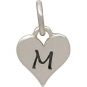 Small Silver Letter Heart Charm - Initial M 13x8mm