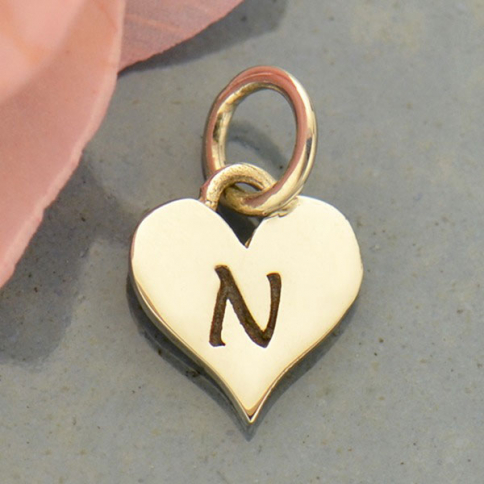 Small Silver Letter Heart Charm - Initial N 13x8mm