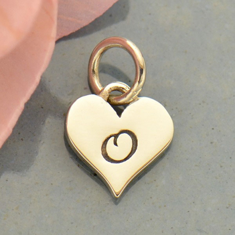 Small Silver Letter Heart Charm - Initial O 13x8mm