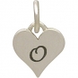 Small Silver Letter Heart Charm - Initial O 13x8mm