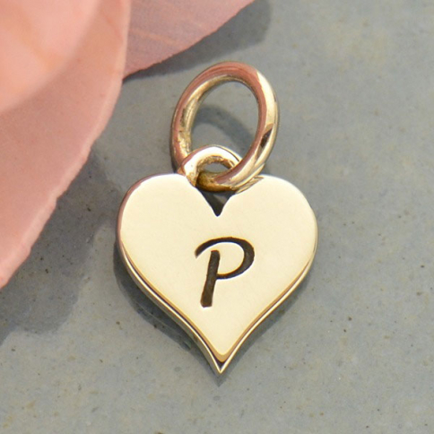Small Silver Letter Heart Charm - Initial P 13x8mm