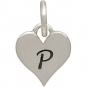 Small Silver Letter Heart Charm - Initial P 13x8mm