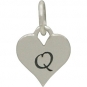 Small Silver Letter Heart Charm - Initial Q 13x8mm