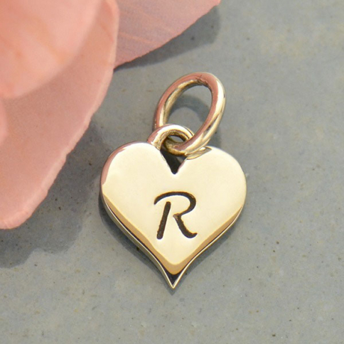 Small Silver Letter Heart Charm - Initial R 13x8mm
