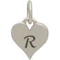 Small Silver Letter Heart Charm - Initial R 13x8mm