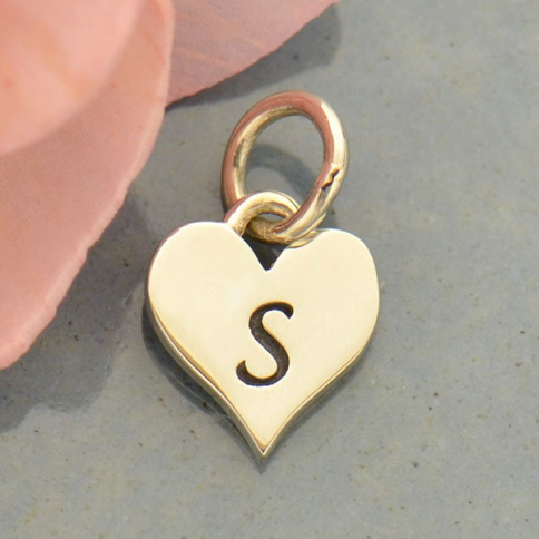 Small Silver Letter Heart Charm - Initial S 13x8mm