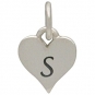 Small Silver Letter Heart Charm - Initial S 13x8mm