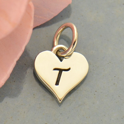 Small Silver Letter Heart Charm - Initial T 13x8mm