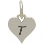 Small Silver Letter Heart Charm - Initial T 13x8mm