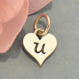 Small Silver Letter Heart Charm - Initial U 13x8mm