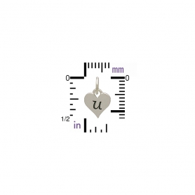 Small Silver Letter Heart Charm - Initial U 13x8mm