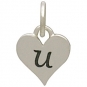 Small Silver Letter Heart Charm - Initial U 13x8mm