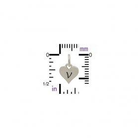 Small Silver Letter Heart Charm - Initial V 13x8mm