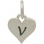 Small Silver Letter Heart Charm - Initial V 13x8mm