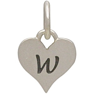 Small Silver Letter Heart Charm - Initial W 13x8mm