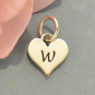 Small Silver Letter Heart Charm - Initial W 13x8mm