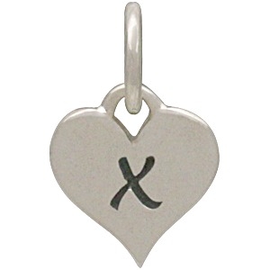 Small Silver Letter Heart Charm - Initial X 13x8mm