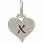 Small Silver Letter Heart Charm - Initial X 13x8mm