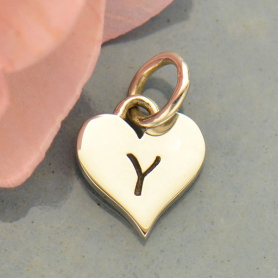 Small Silver Letter Heart Charm - Initial Y 13x8mm
