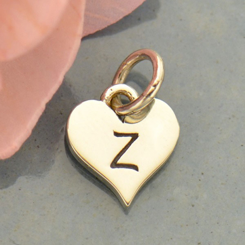 Small Silver Letter Heart Charm - Initial Z 13x8mm