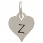 Small Silver Letter Heart Charm - Initial Z 13x8mm