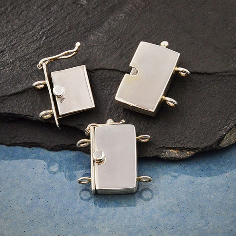 Sterling Silver Box Clasp - Lg Plain Two Stand 20x21mm
