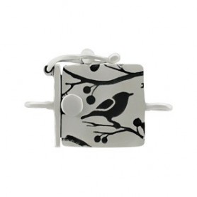 Sterling Silver One Strand Box Clasp with Bird Print 19x13mm